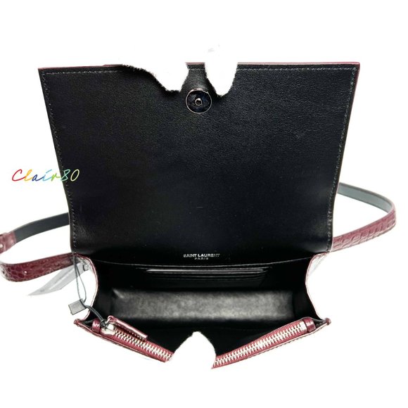 Saint Laurent Monogram Kate Croc- EmbossedLeather Belt Bag Size 85 - Picture 5 of 10